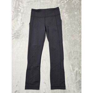 Lululemon Pants Womens 2 Black Crop Leggings High Rise Zip Pocket Running Yoga